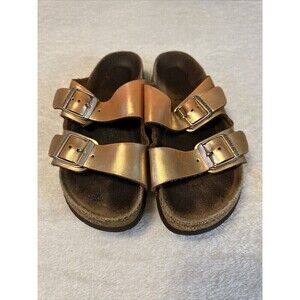Birkenstock Arizona Sandals Gold Metallic Leather Buckle Size EU 36 US 5.5
